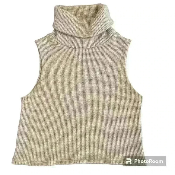 Roll Neck Sleeveless Ribbed Open Knit Sweater Oatmeal size Small - Picture 1 of 7